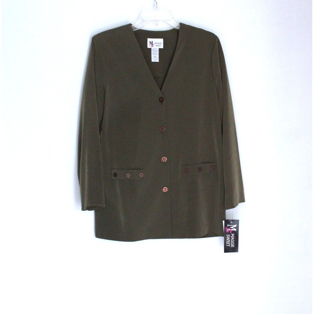 Vintage Maggie Sweet Microfiber Blouse Shirt Olive Green Long Sleeves Size S NWT
